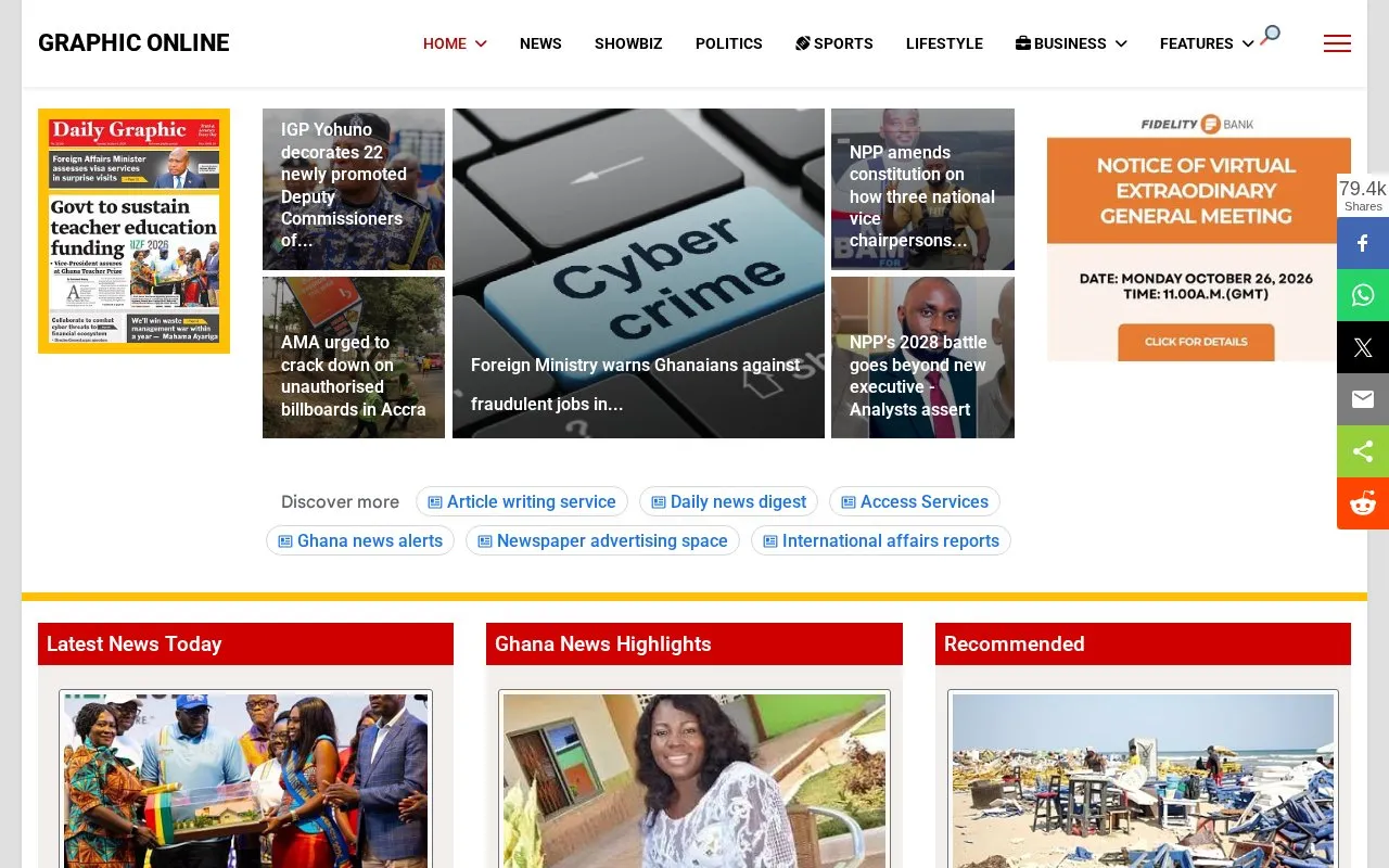 Daily Graphic homepage screenshot