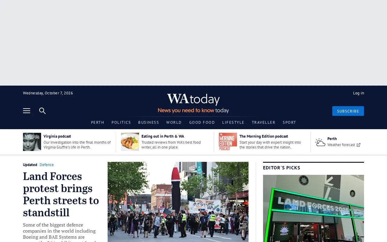 WAtoday homepage screenshot