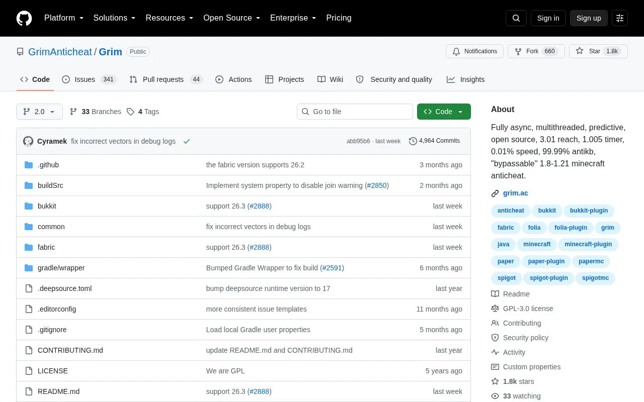 Grim homepage screenshot