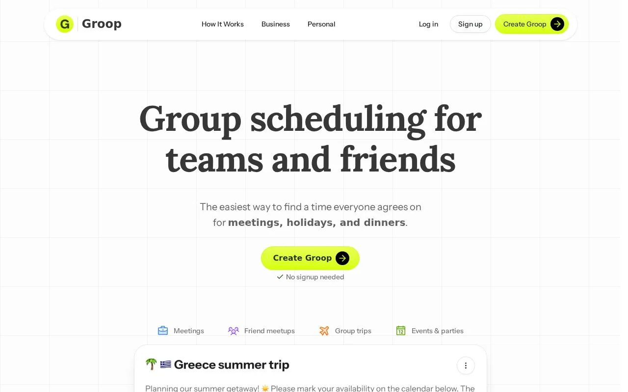 Groop homepage screenshot