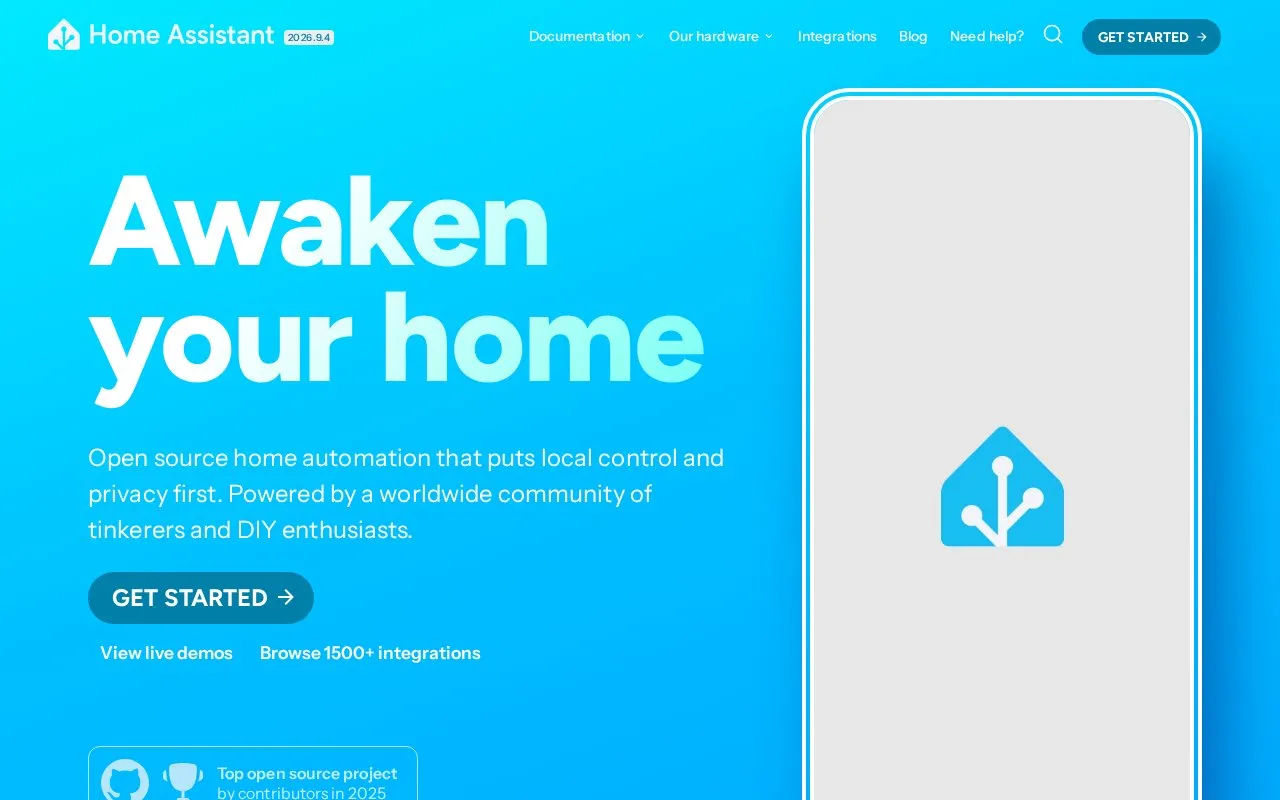 Home Assistant homepage screenshot