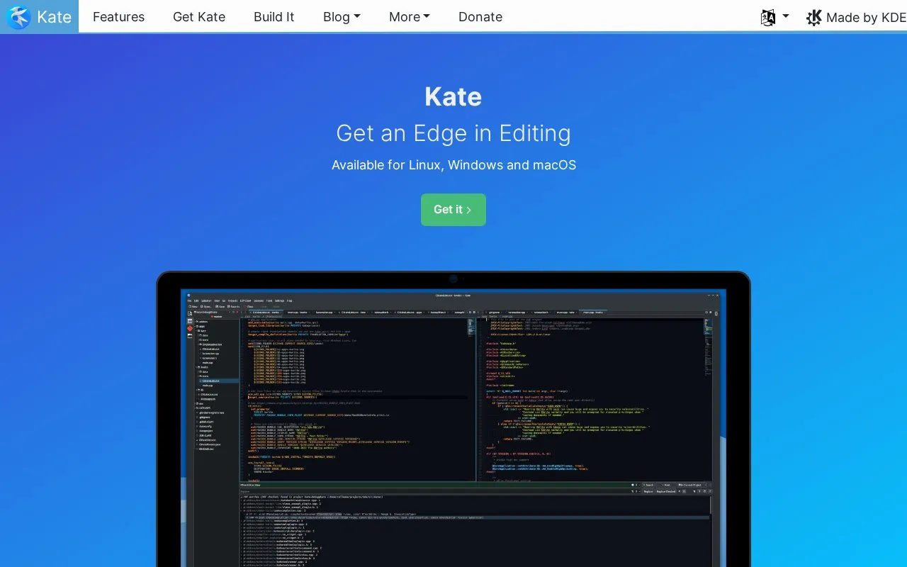 Kate Editor homepage screenshot