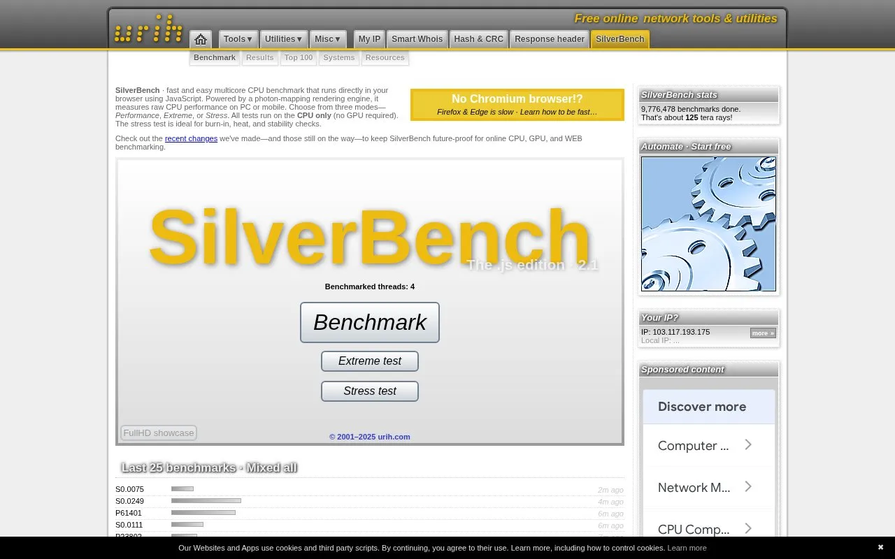 SilverBench homepage screenshot