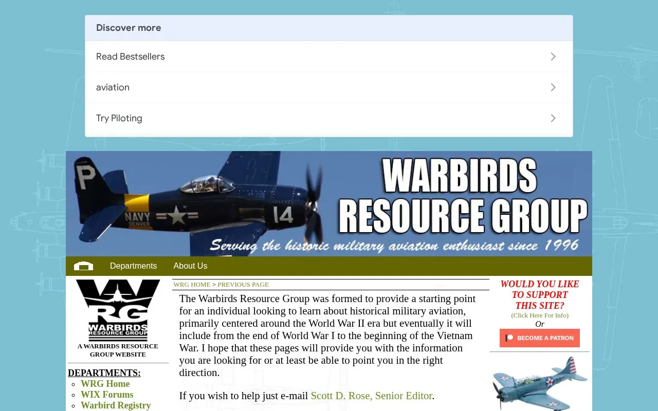 Warbirds Resource Group homepage screenshot