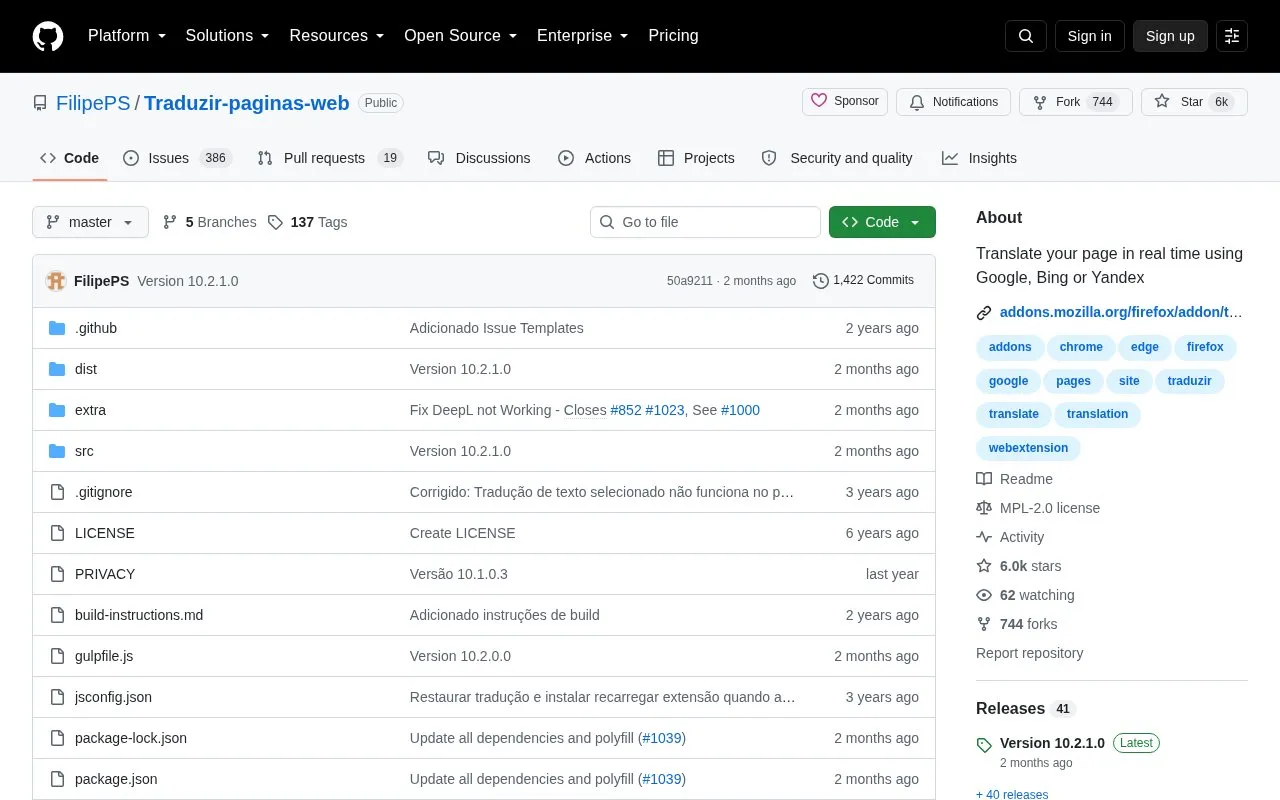 Translate Web Pages homepage screenshot