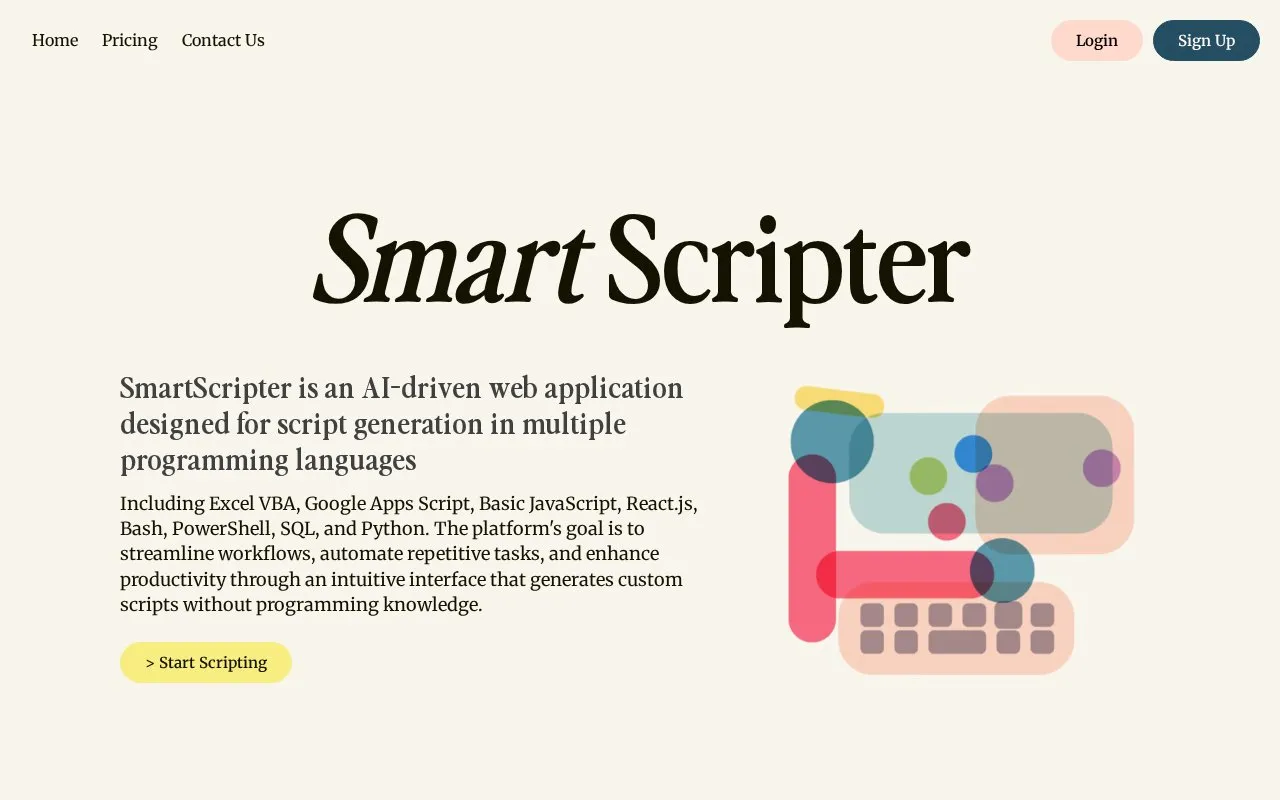 SmartScripter homepage screenshot