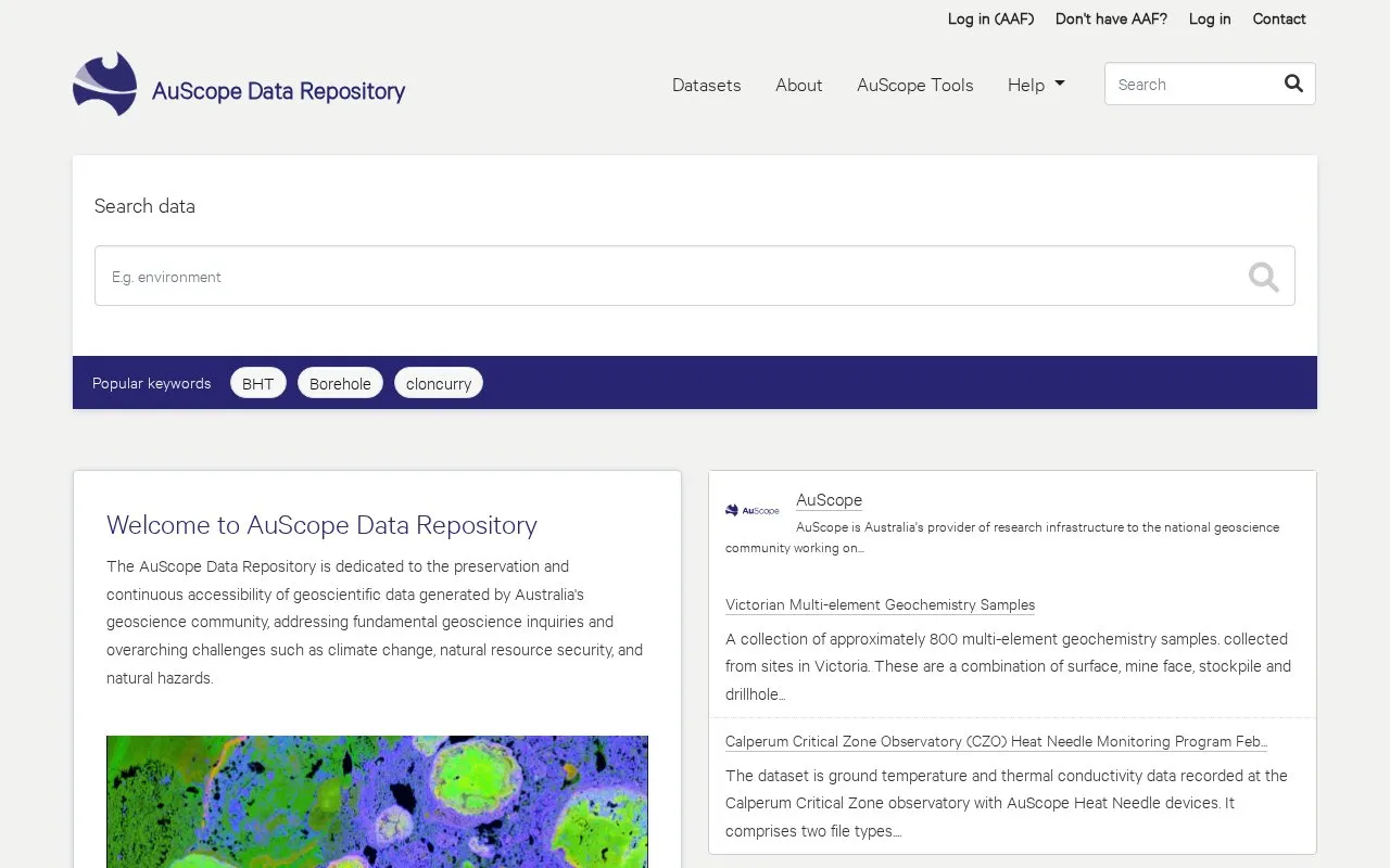 AuScope Data Repository homepage screenshot