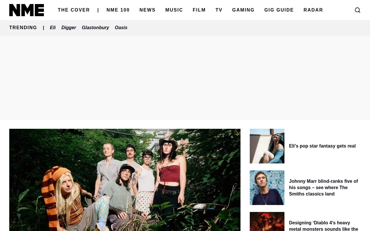 NME homepage screenshot
