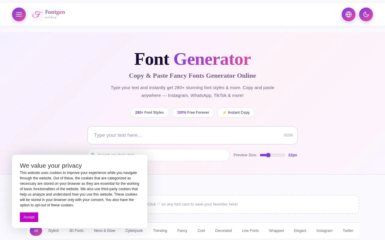 FontGenOnline homepage screenshot