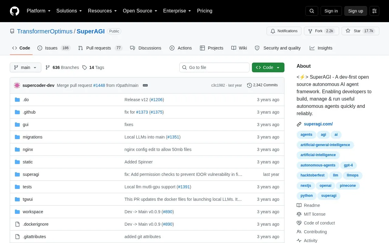 SuperAGI homepage screenshot