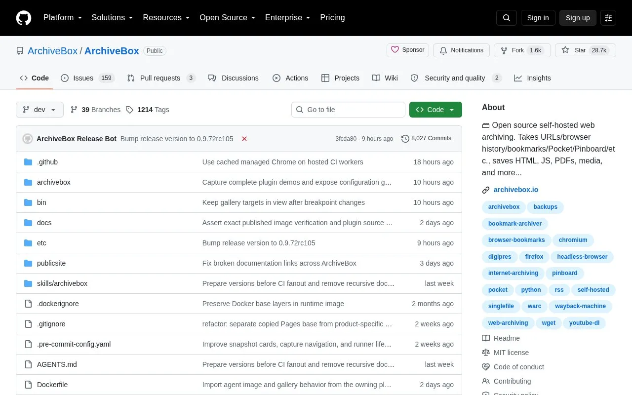 Archivebox homepage screenshot