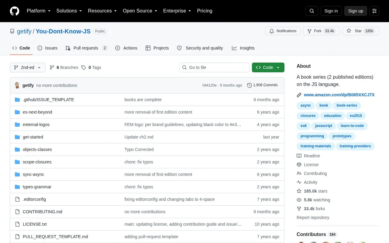 You Don't Know JS homepage screenshot