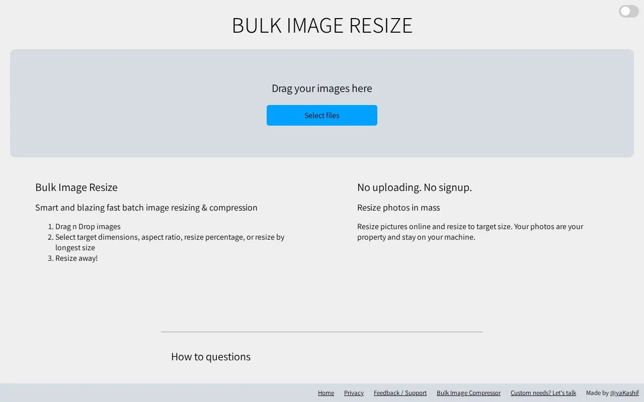 Bulk Image Resize homepage screenshot