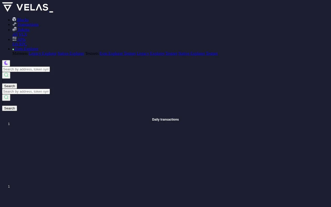 Velas EVM Mainnet — Velas Explorer homepage screenshot