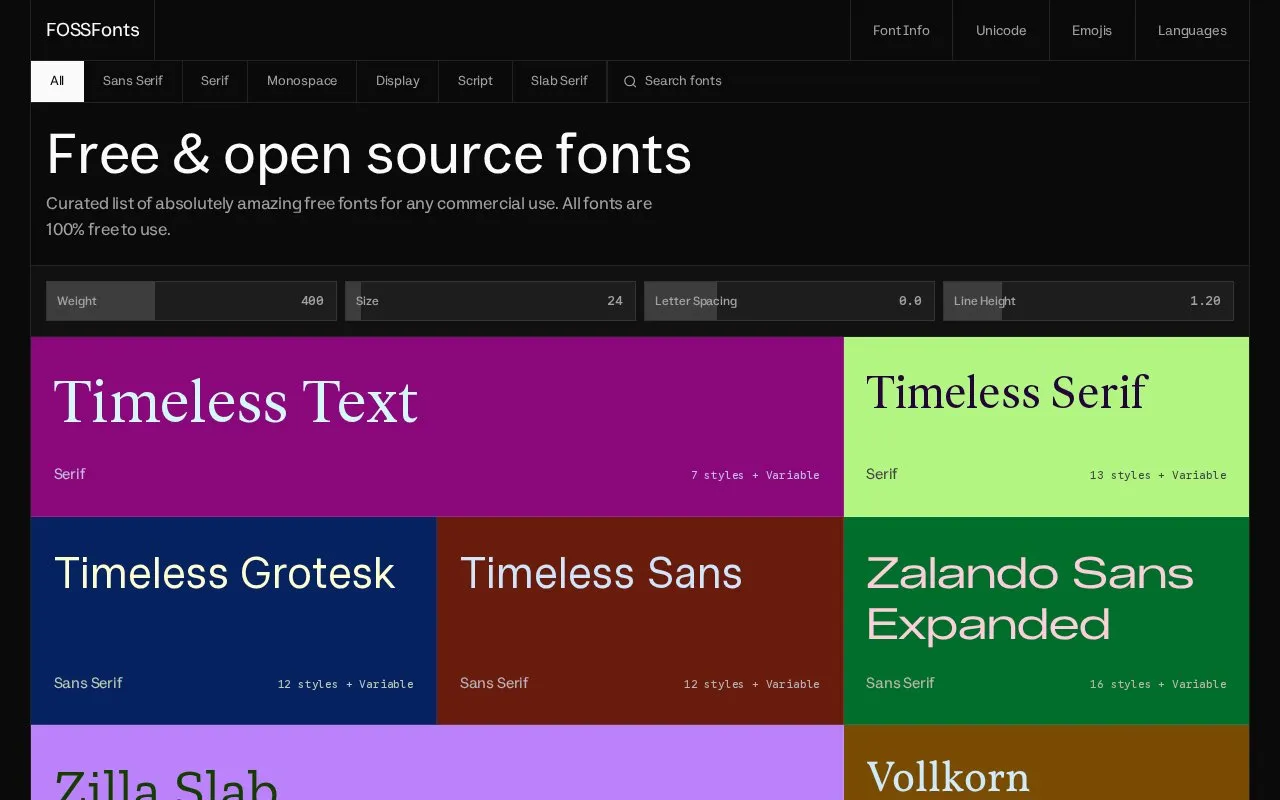 FOSSFonts homepage screenshot