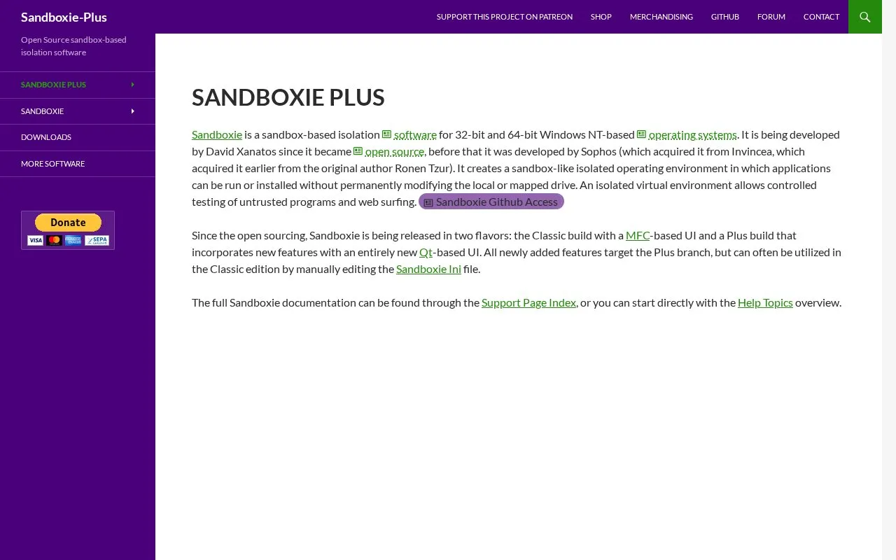 Sandboxie Plus homepage screenshot