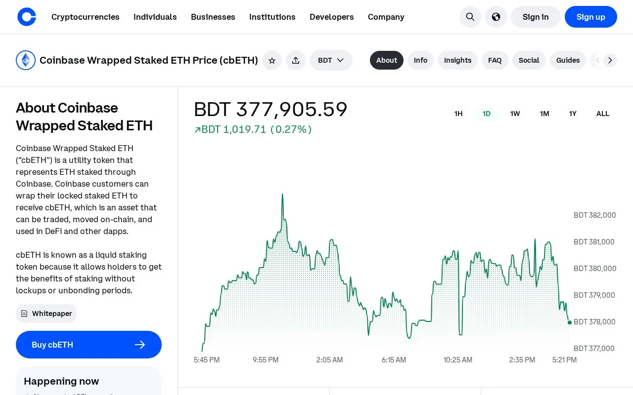 Coinbase Wrapped Staked ETH homepage screenshot