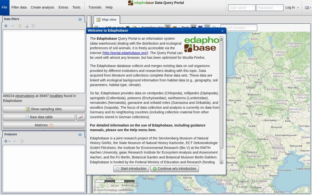 Edaphobase homepage screenshot