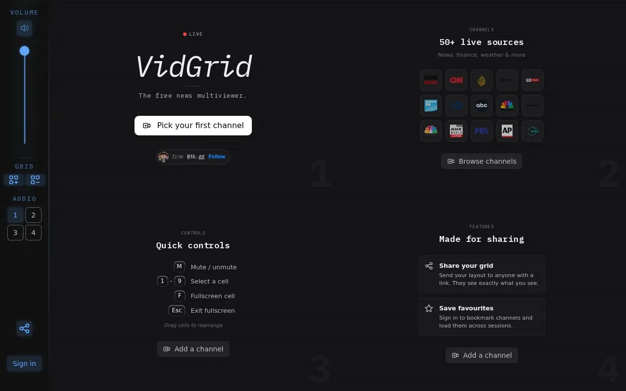 VidGrid homepage screenshot