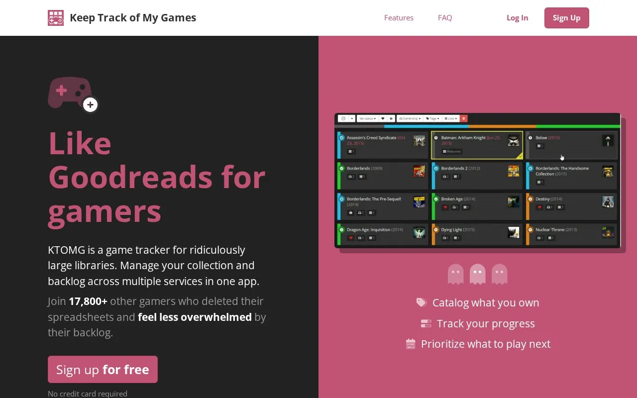 KeepTrackOfMyGames homepage screenshot