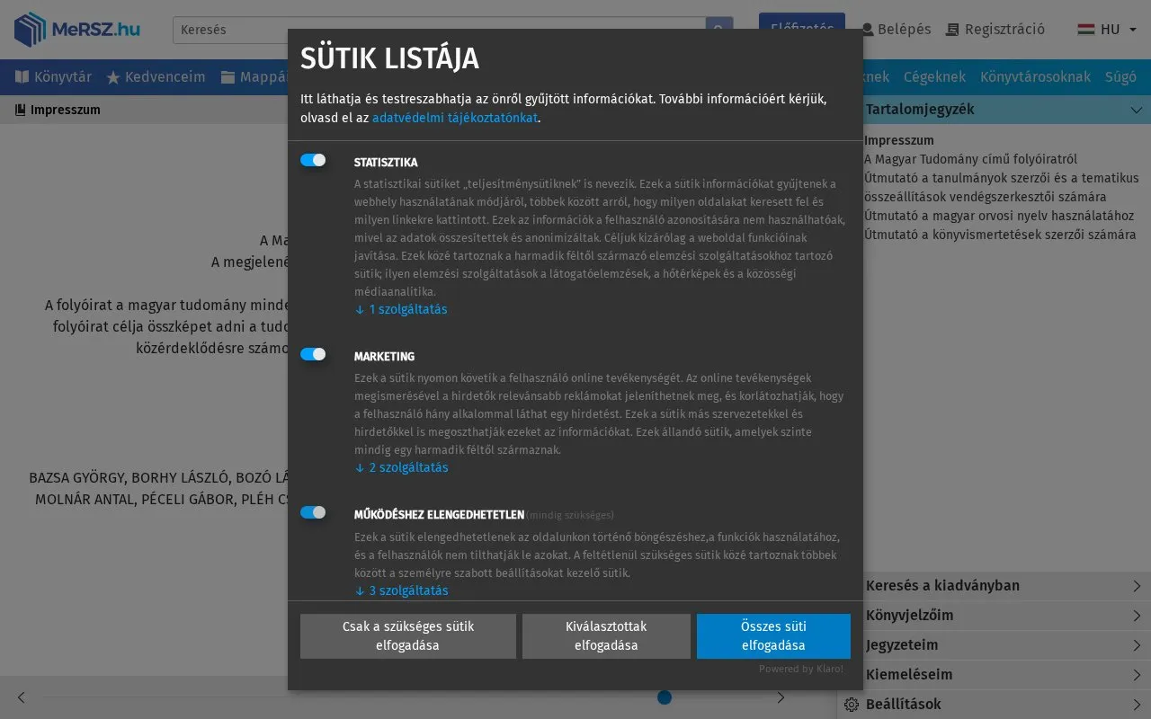 Magyar Tudomány homepage screenshot