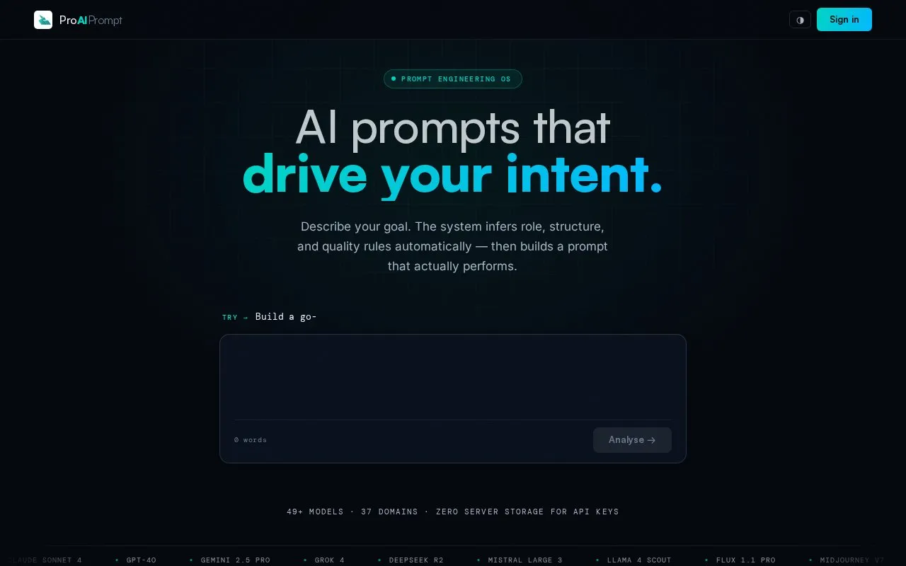 ProAIPrompt homepage screenshot