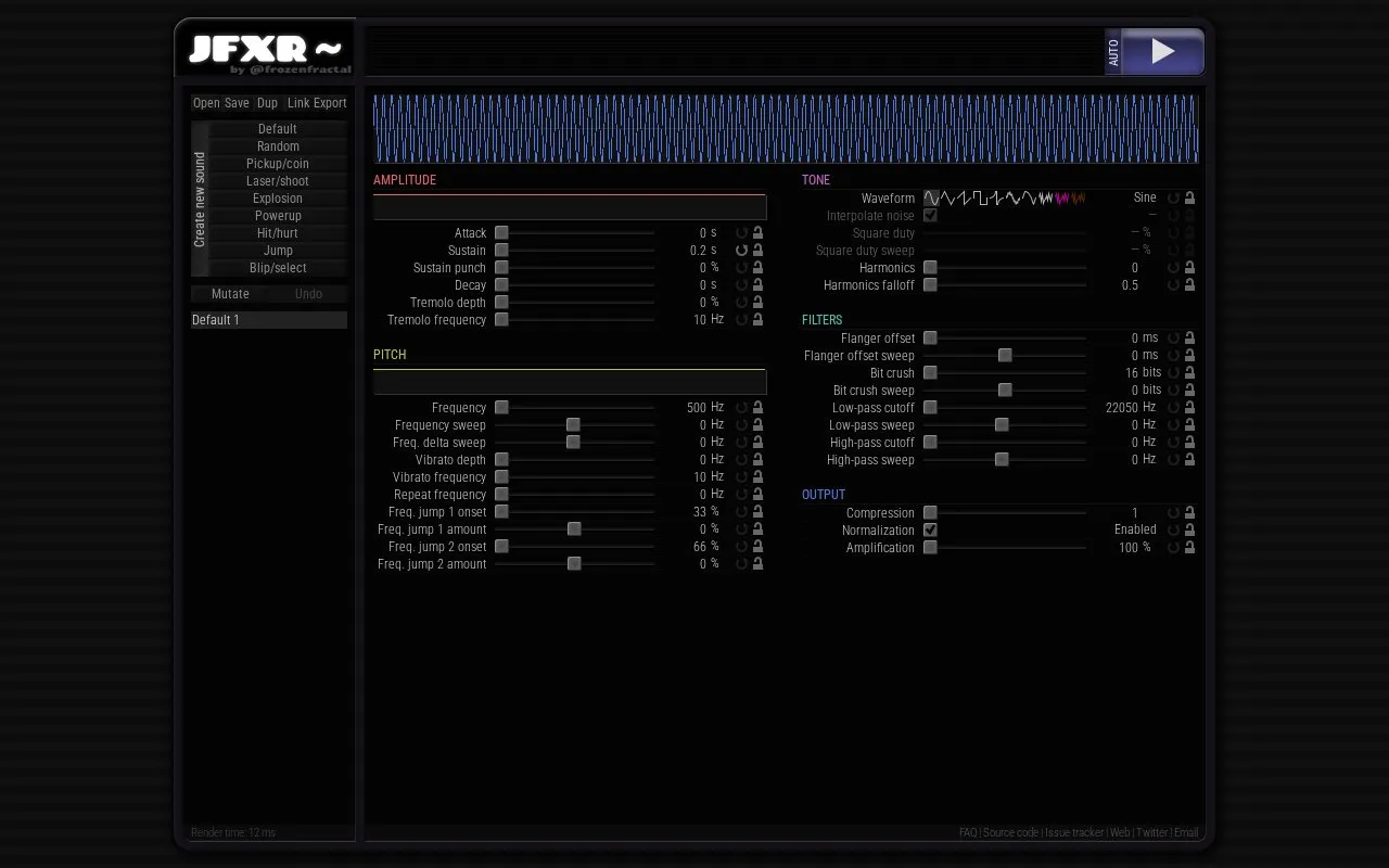 jfxr homepage screenshot
