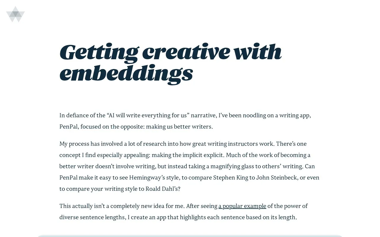 Getting creative with embeddings by Amelia Wattenberger homepage screenshot