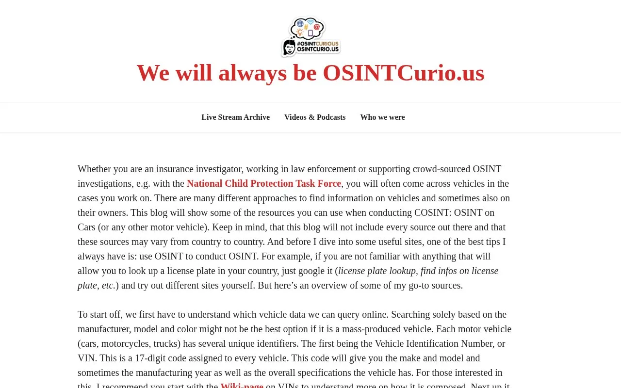 COSINT – OSINT on Cars homepage screenshot