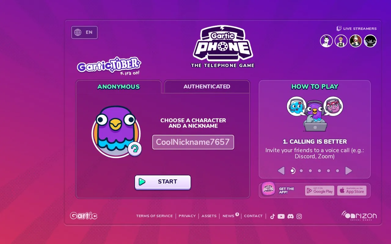Gartic Phone homepage screenshot