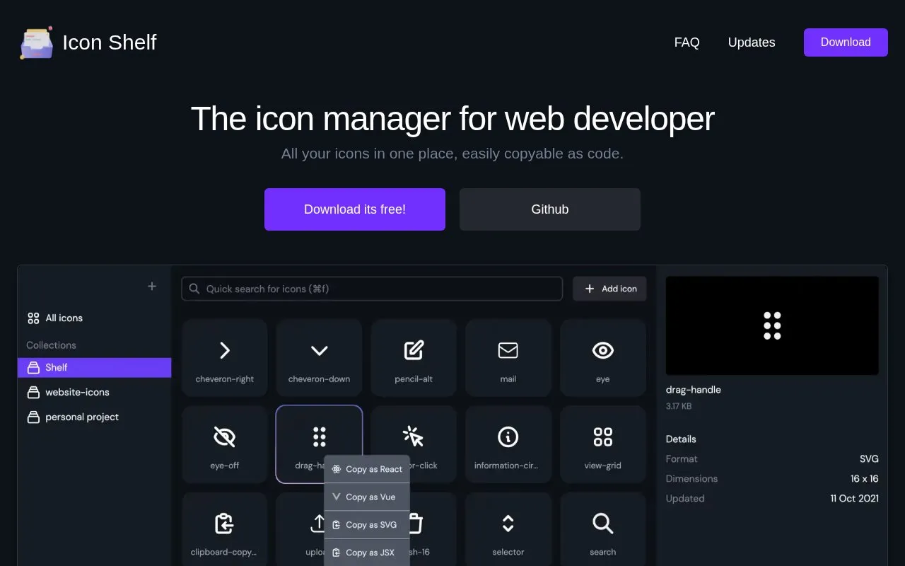 Icon Shelf homepage screenshot