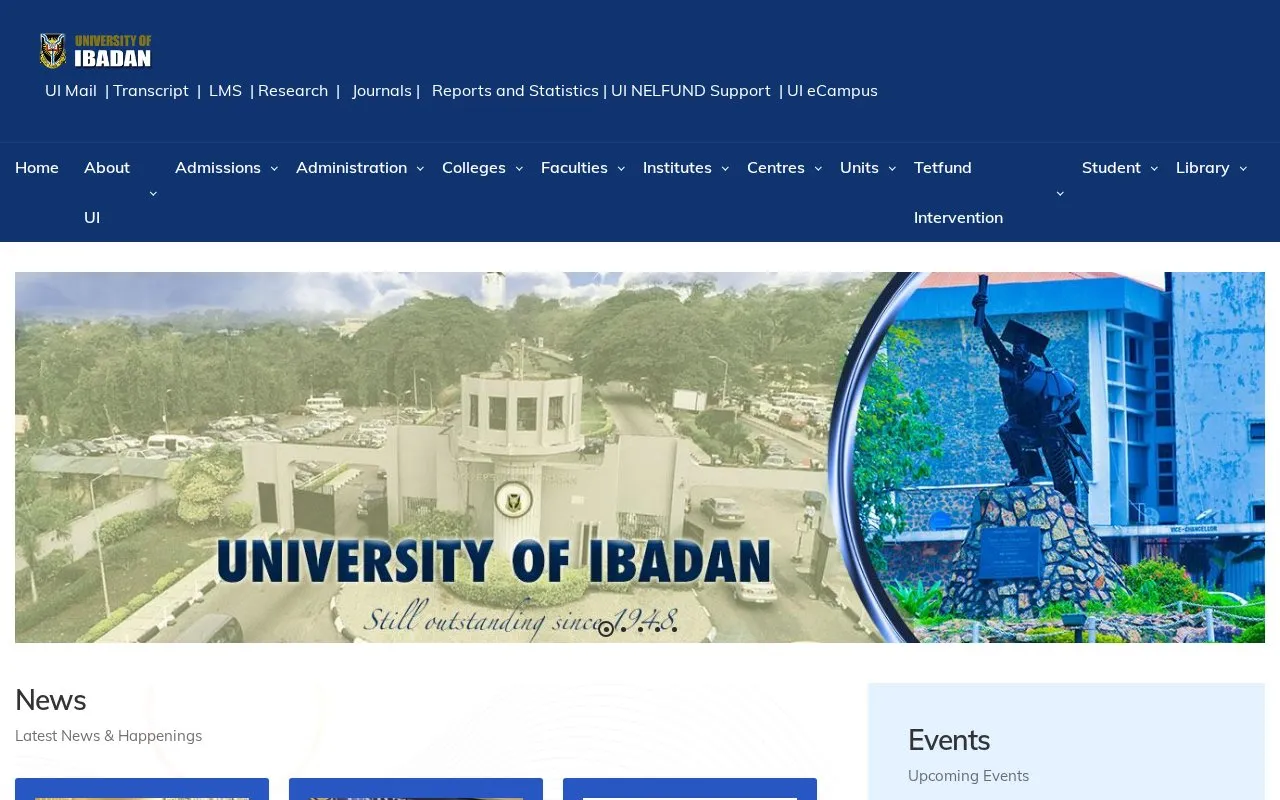 University of Ibadan homepage screenshot