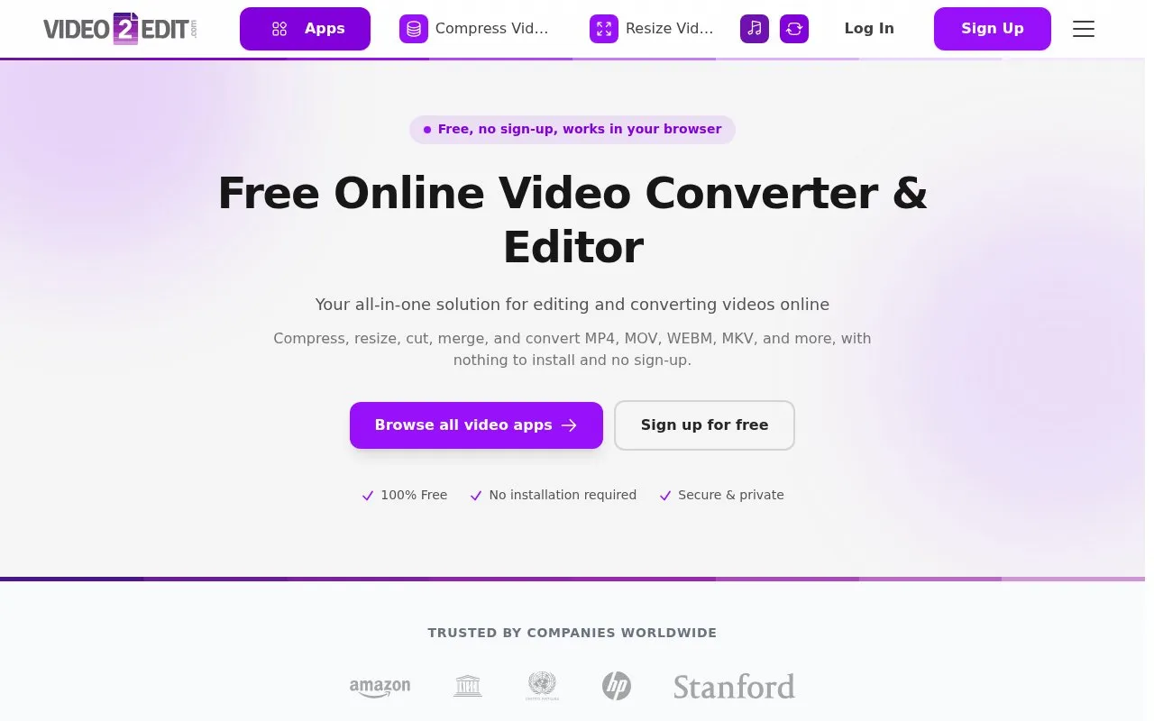 Video2Edit homepage screenshot