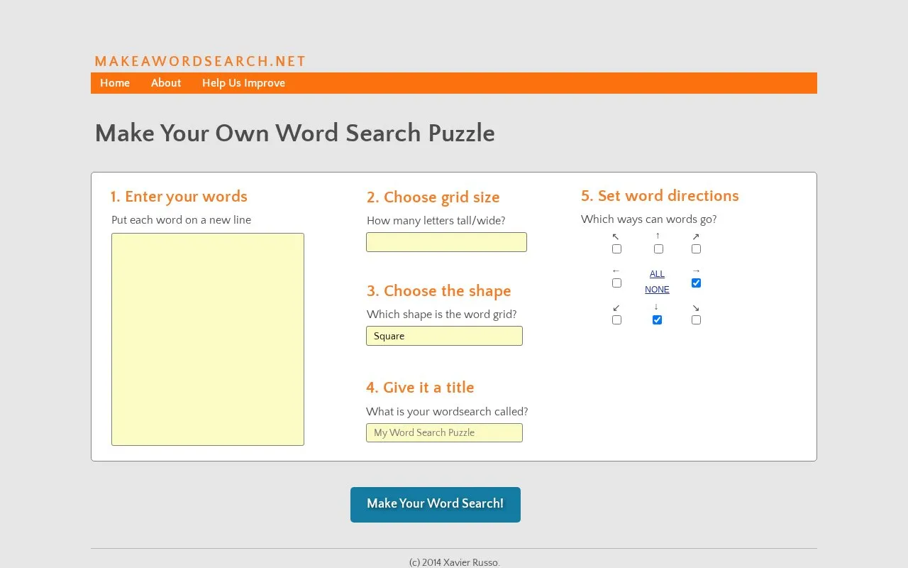 Make a Word Search homepage screenshot