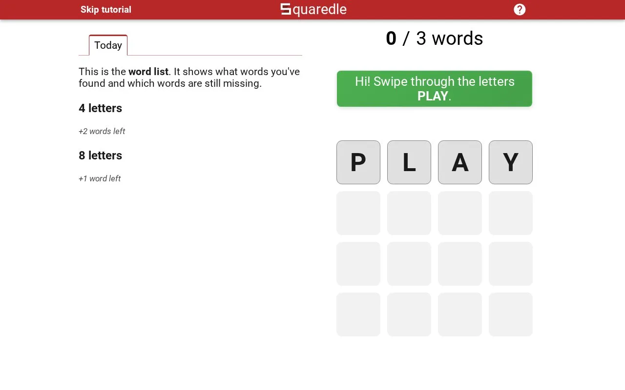 Squaredle homepage screenshot