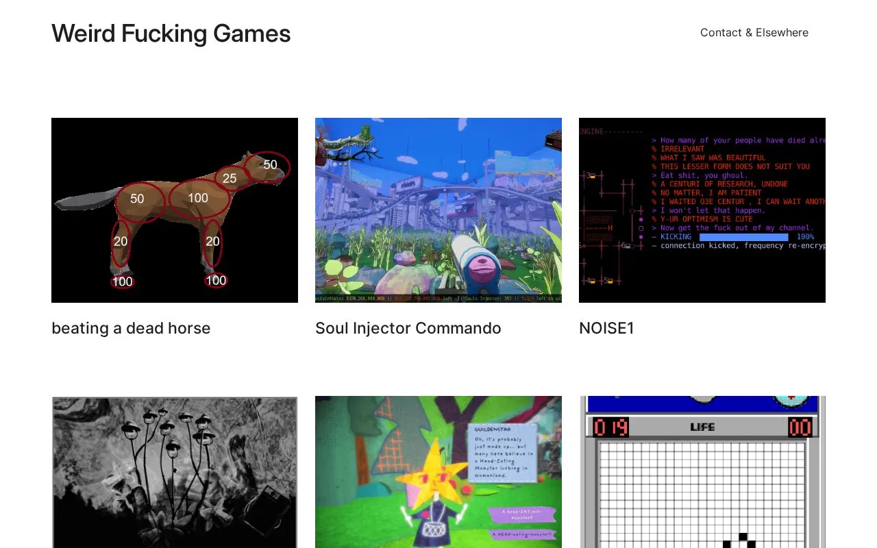 WFGames homepage screenshot