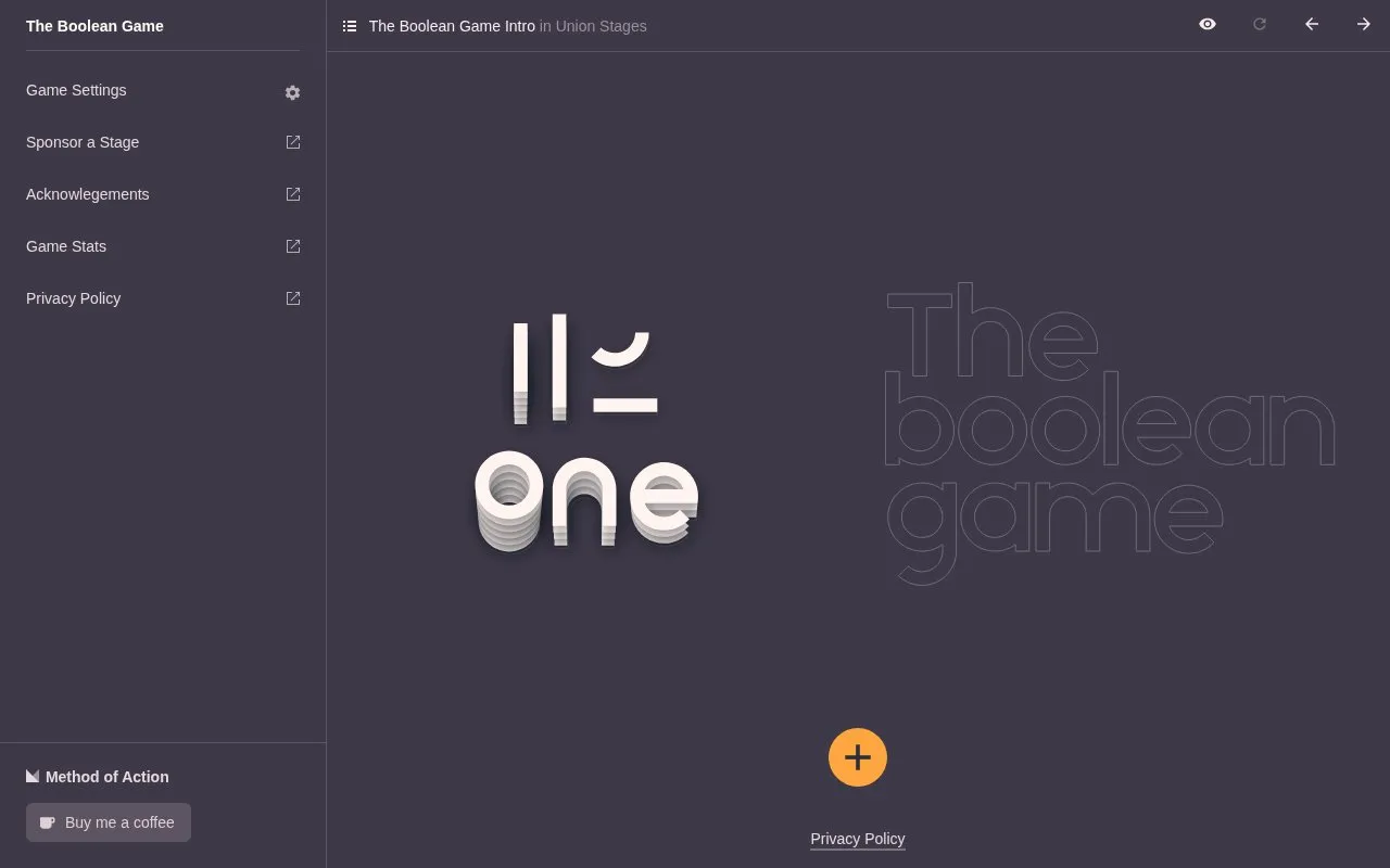 The Boolean Game homepage screenshot