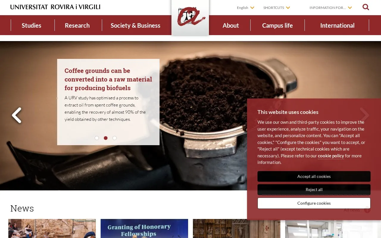 Universitat Rovira i Virgili homepage screenshot