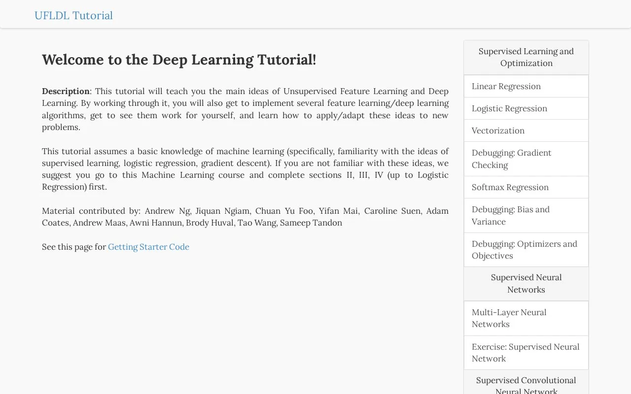 UFLDL homepage screenshot