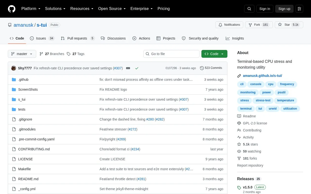 s-tui homepage screenshot