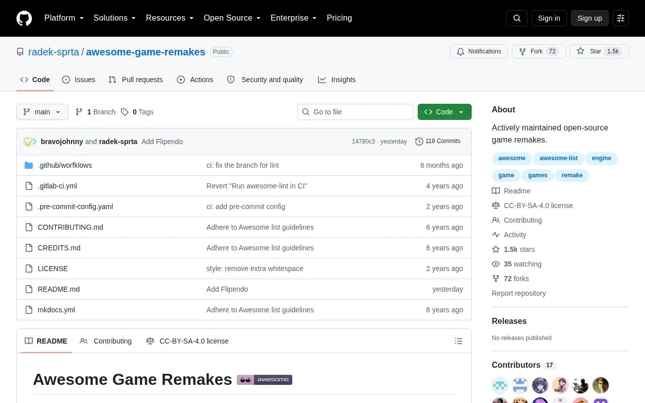 Awesome Game Remakes homepage screenshot