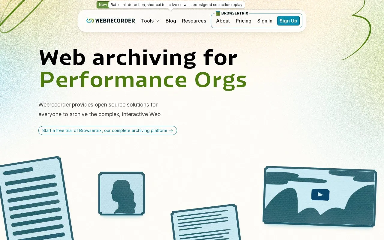 Webrecorder homepage screenshot