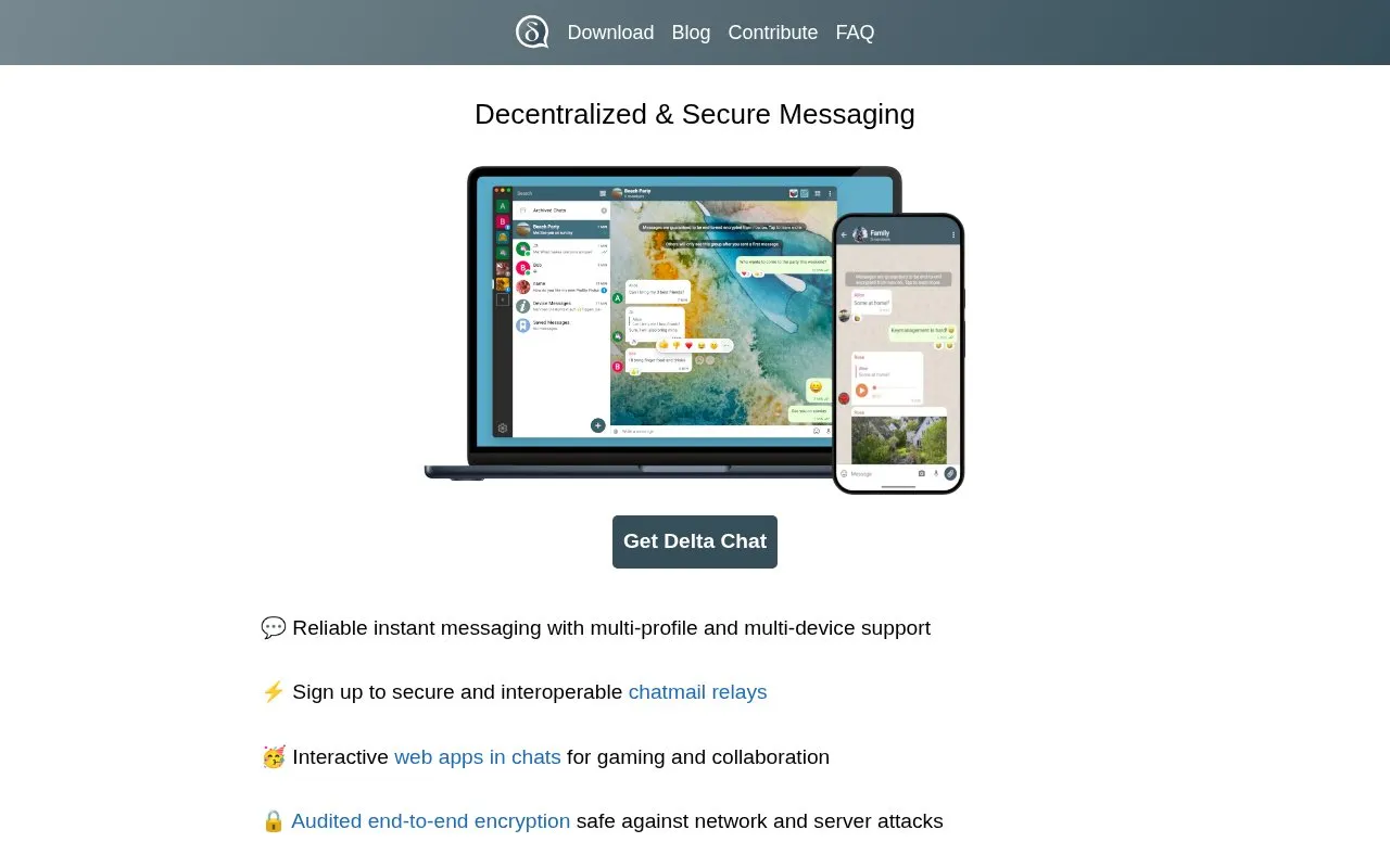 Delta Chat homepage screenshot