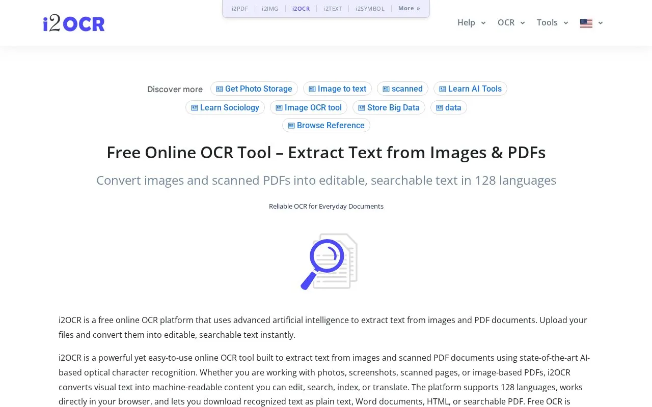 i2ocr homepage screenshot