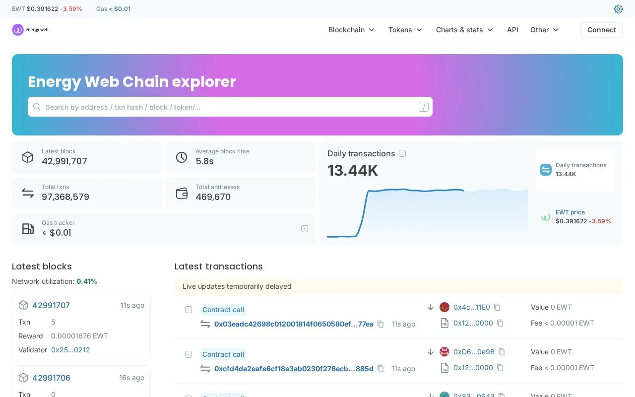 Energy Web Chain — blockscout homepage screenshot