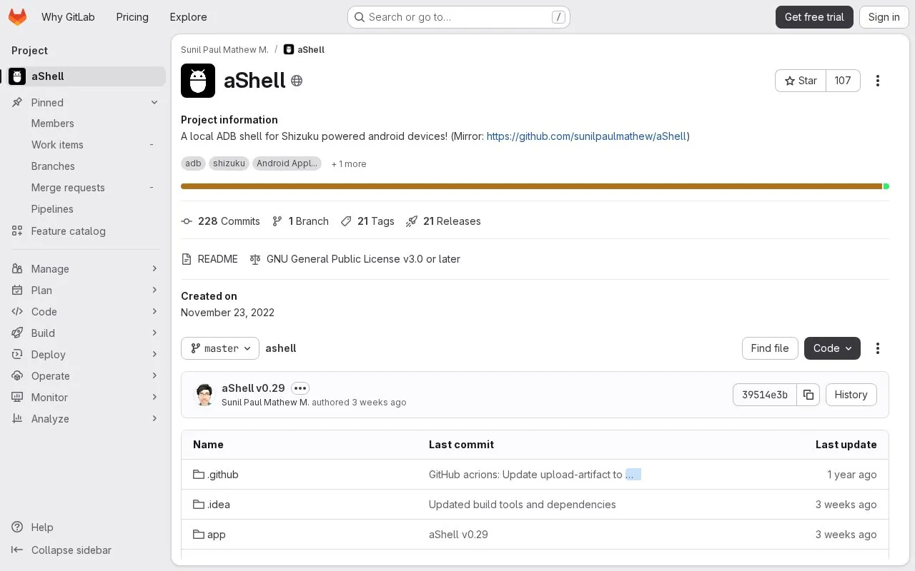 aShell homepage screenshot