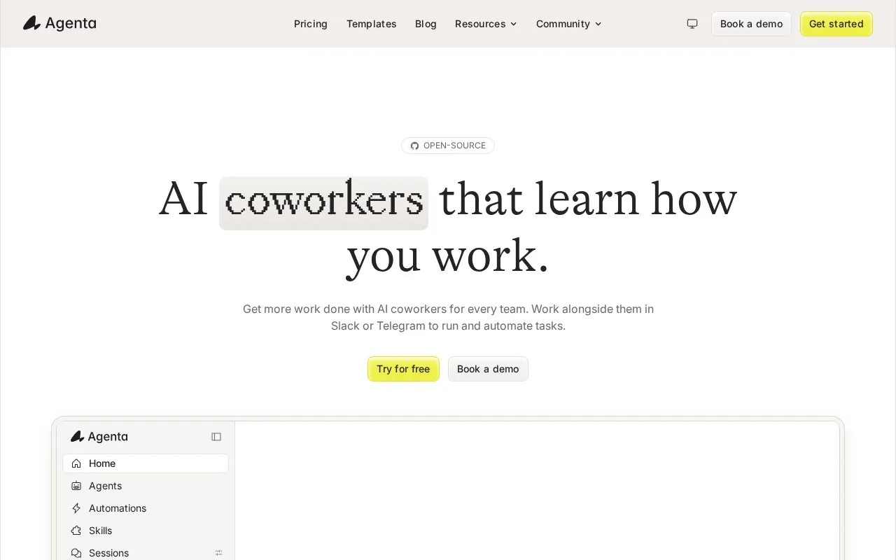 Agenta homepage screenshot