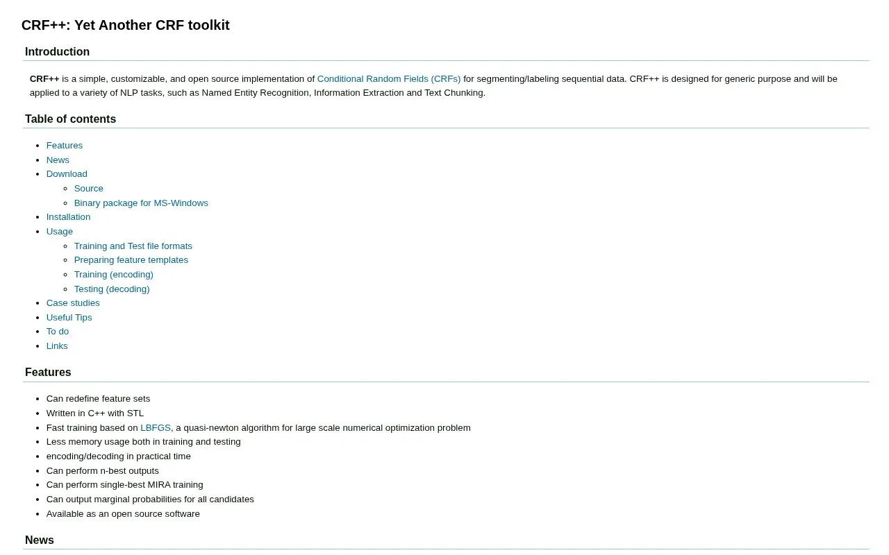 CRF++ homepage screenshot