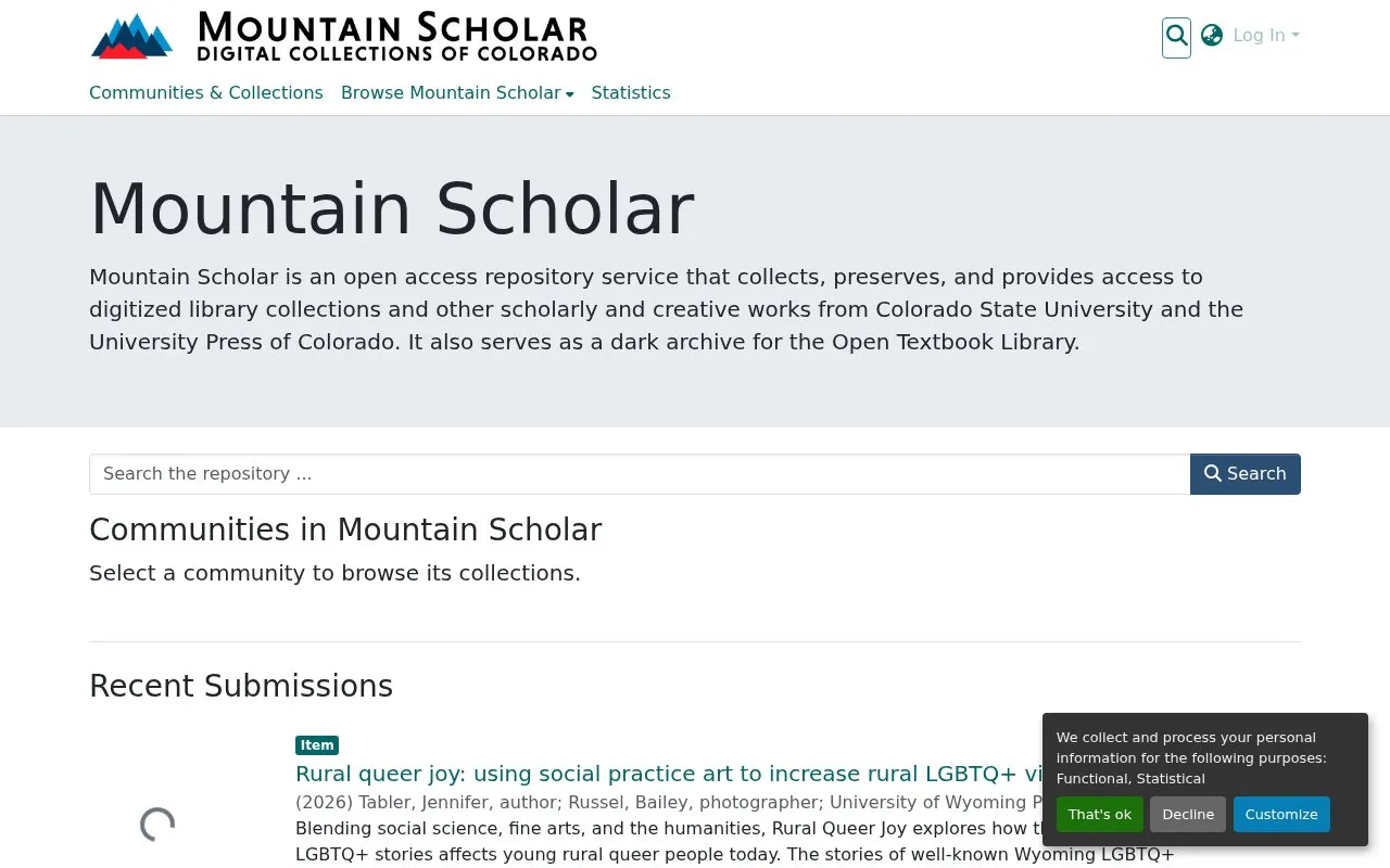 Mountain Scholar homepage screenshot