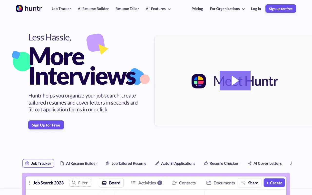 Huntr homepage screenshot